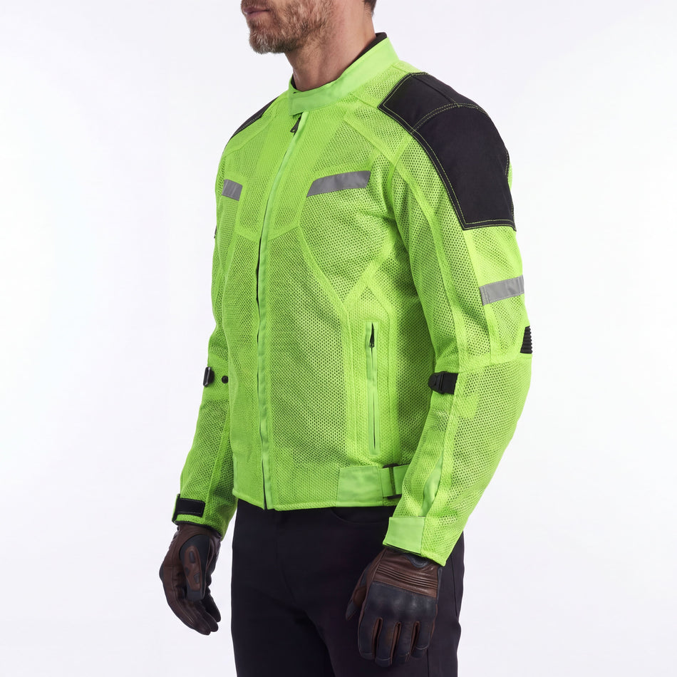 Vance VL1622HG Mens All Weather Hi-Viz CE Armor Mesh Motorcycle Jacket