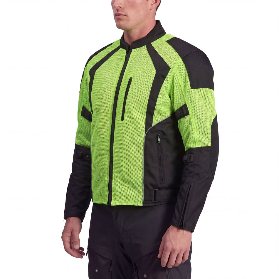 VL1623HG - Mens Hi Vis All Weather Season CE Armor Mesh Motorcycle Jacket
