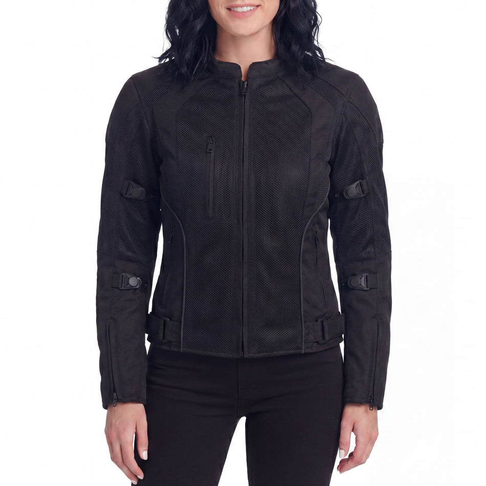 VL1673B - Advance Vance Women's Black All Weather Season CE Armor Mesh Motorcycle Biker Riding Jacket