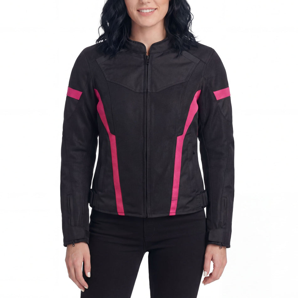 Vance VL1674P Women's Black Pink All Weather Season CE Armor Lady Biker Mesh Motorcycle Riding Jacket