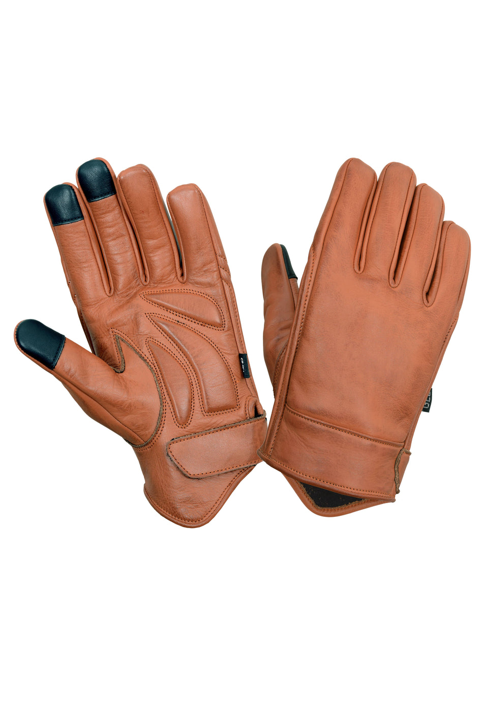 VL475Br - Vance Men’s Premium Brown Leather Motorcycle Gloves, Riding Gloves w/ Gel Palm Padding & Touchscreen Fingertips