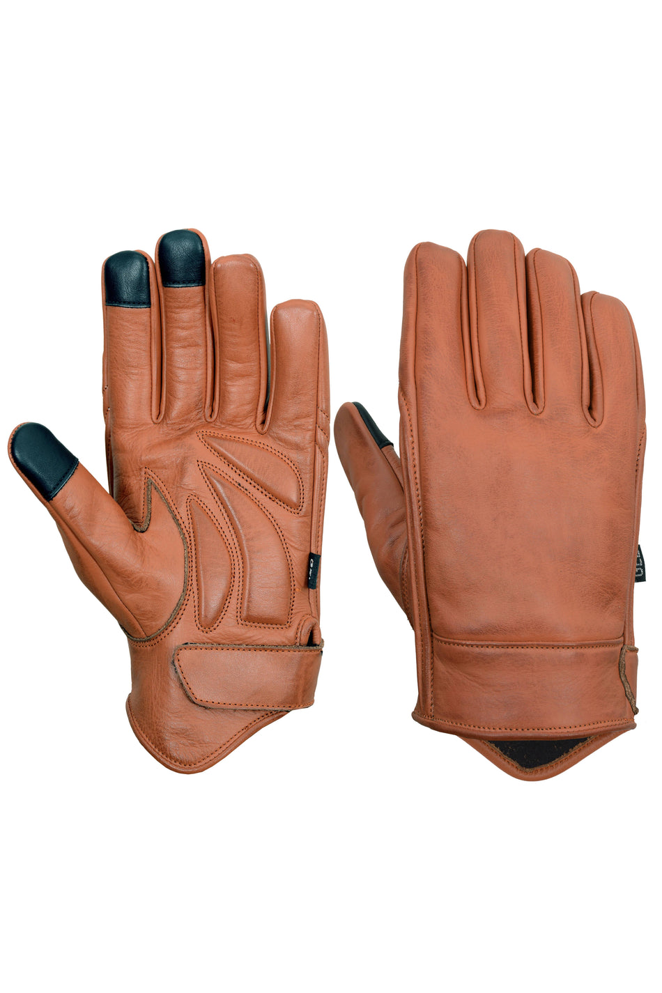 VL475Br - Vance Men’s Premium Brown Leather Motorcycle Gloves, Riding Gloves w/ Gel Palm Padding & Touchscreen Fingertips