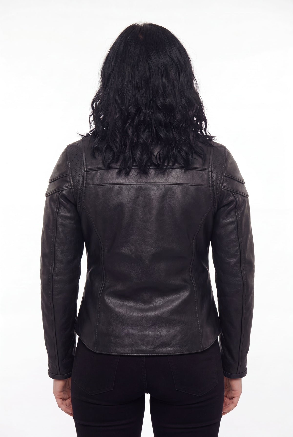 VL631 - Vance Leather Womens Black Soft Cowhide Leather Sporty Scooter Crossover Biker Motorcycle Riding Jacket - back pose