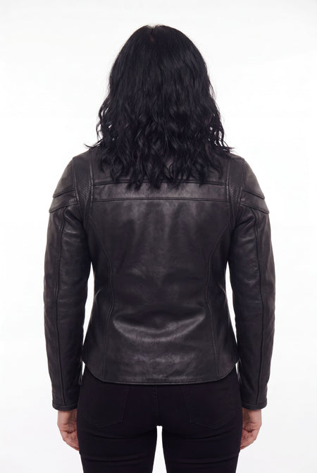 VL631 - Vance Leather Womens Black Soft Cowhide Leather Sporty Scooter Crossover Biker Motorcycle Riding Jacket - back pose