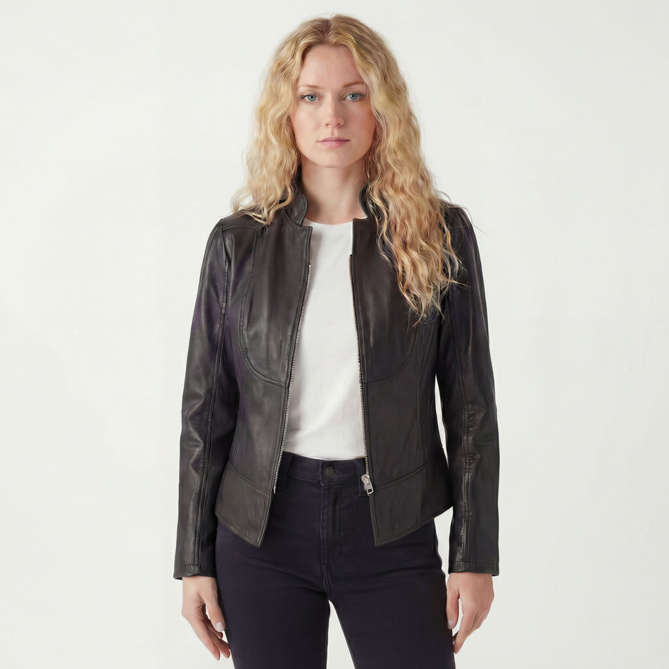 VL650B - Vance Leathers 'Maya' Ladies Premium Soft Lightweight Black Fitted Motorcycle Leather Jacket