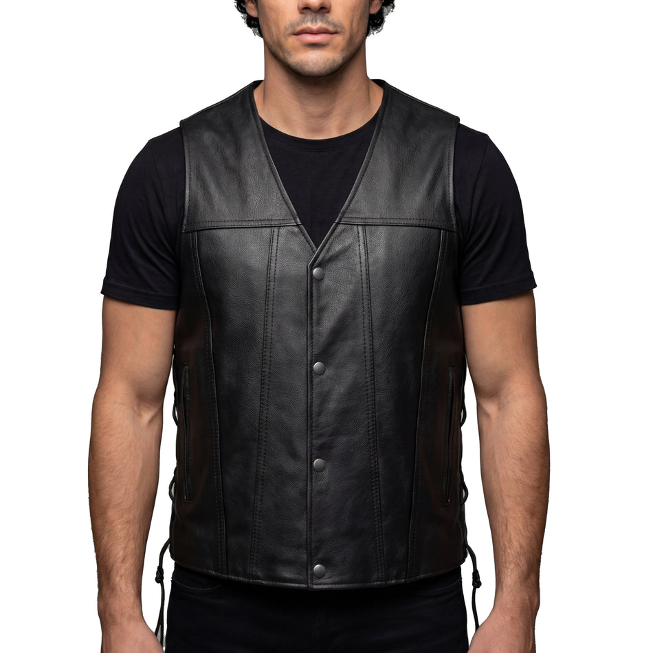 VL940 - Vance Leather Gambler Style Premium Cowhide Leather Vest