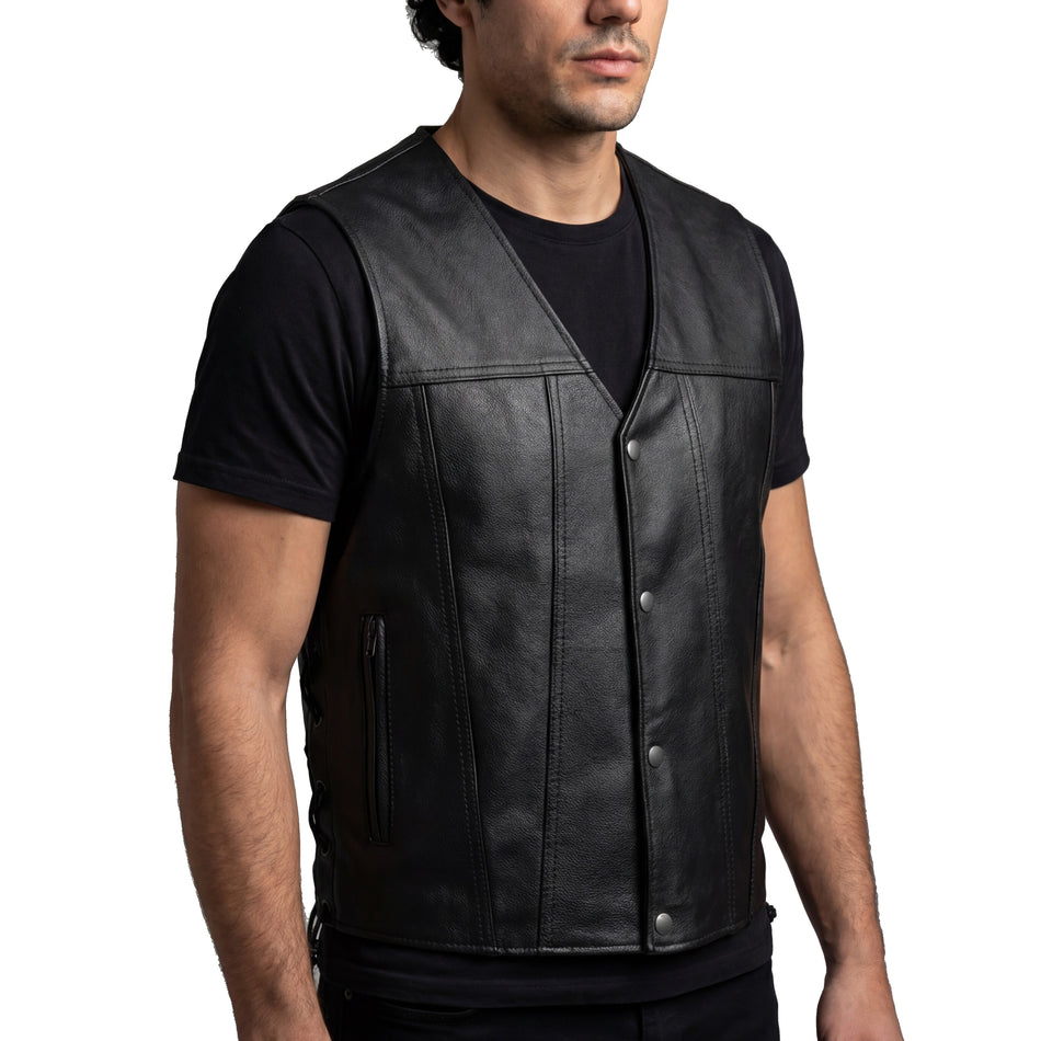 VL940 - Vance Leather Gambler Style Premium Cowhide Leather Vest