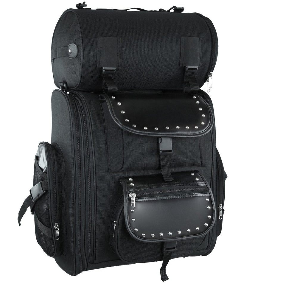 Vance Black Large Deluxe Motorcycle Luggage Travel Touring Sissy Bar Bag