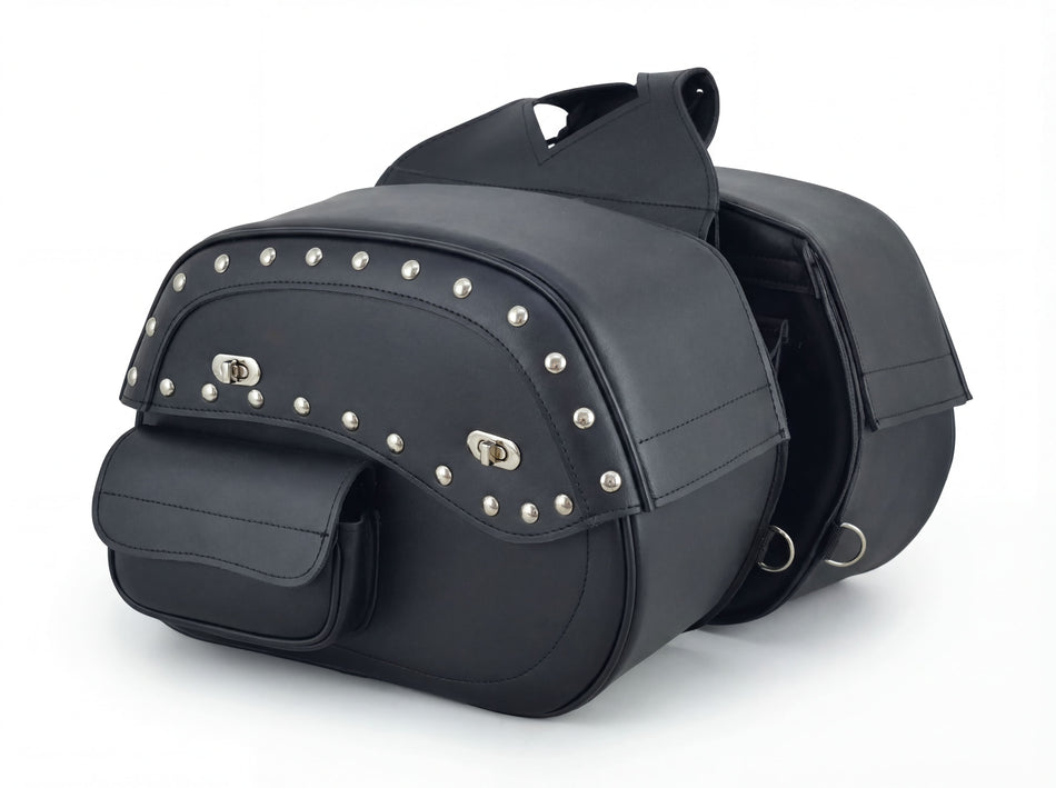 Vance VS230S Black Studded Motorcycle Saddlebags for Honda Yamaha Kawasaki Indian and Harley Davidson Motorcycles