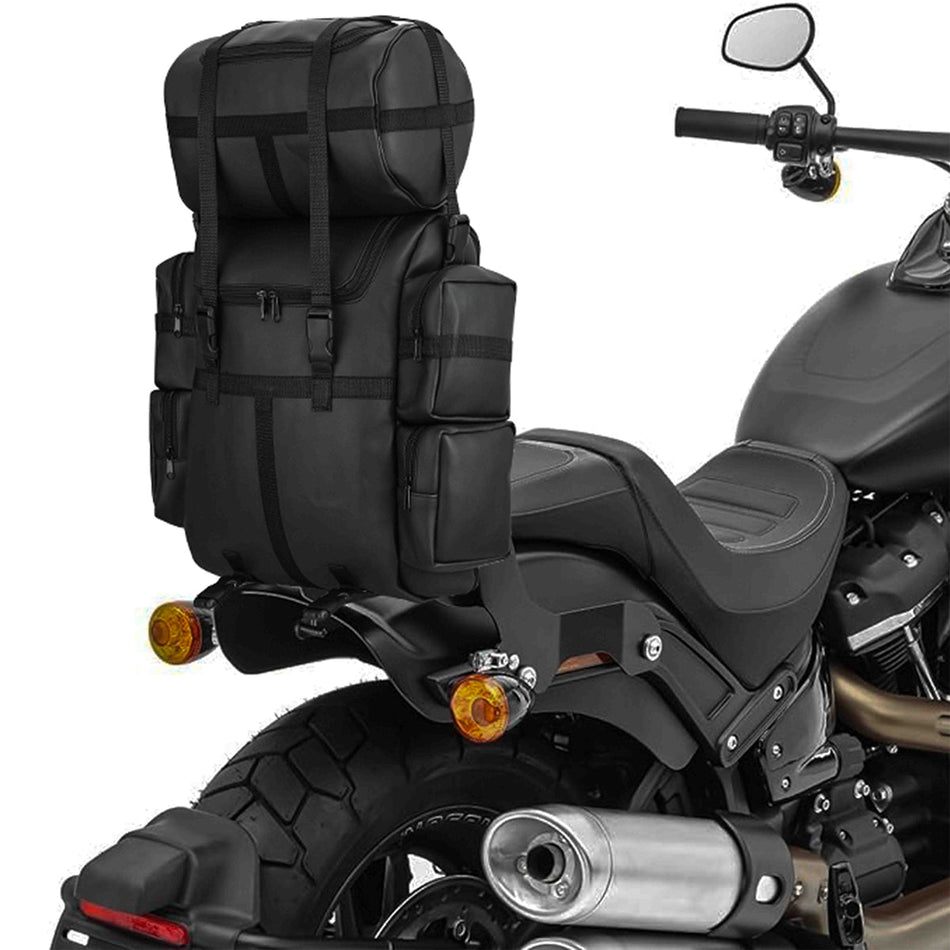 Vance VS321 Black PVC Large Expandable Motorcycle Sissy Bar Bag with Rain Cover