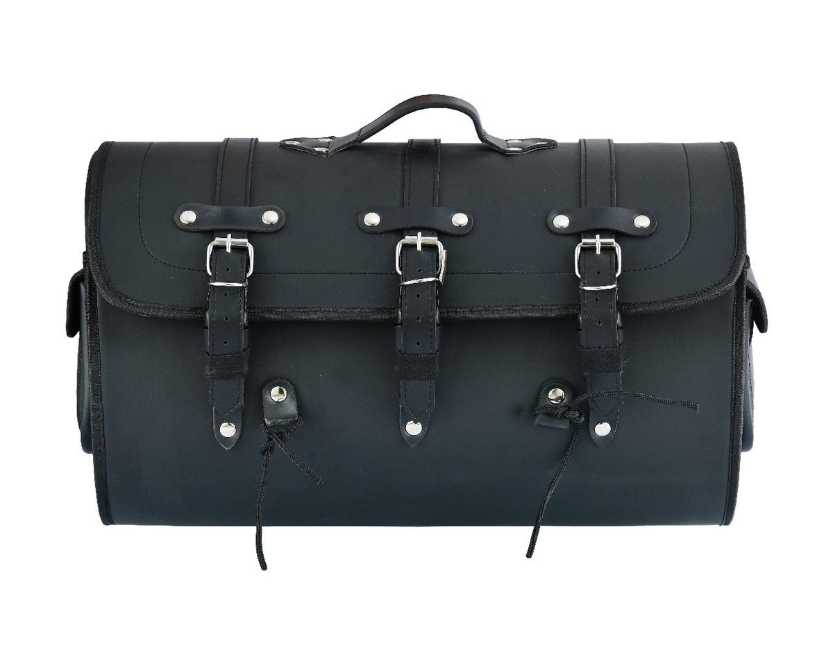 Vance Premium PVC Motorcycle Tail Bag | Durable Travel Storage Bag with Quick-Release Straps & Side Pockets - Front View