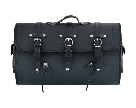Vance Premium PVC Motorcycle Tail Bag | Durable Travel Storage Bag with Quick-Release Straps & Side Pockets - Front View