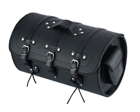 Vance Premium PVC Motorcycle Tail Bag | Durable Travel Storage Bag with Quick-Release Straps & Side Pockets - Side View