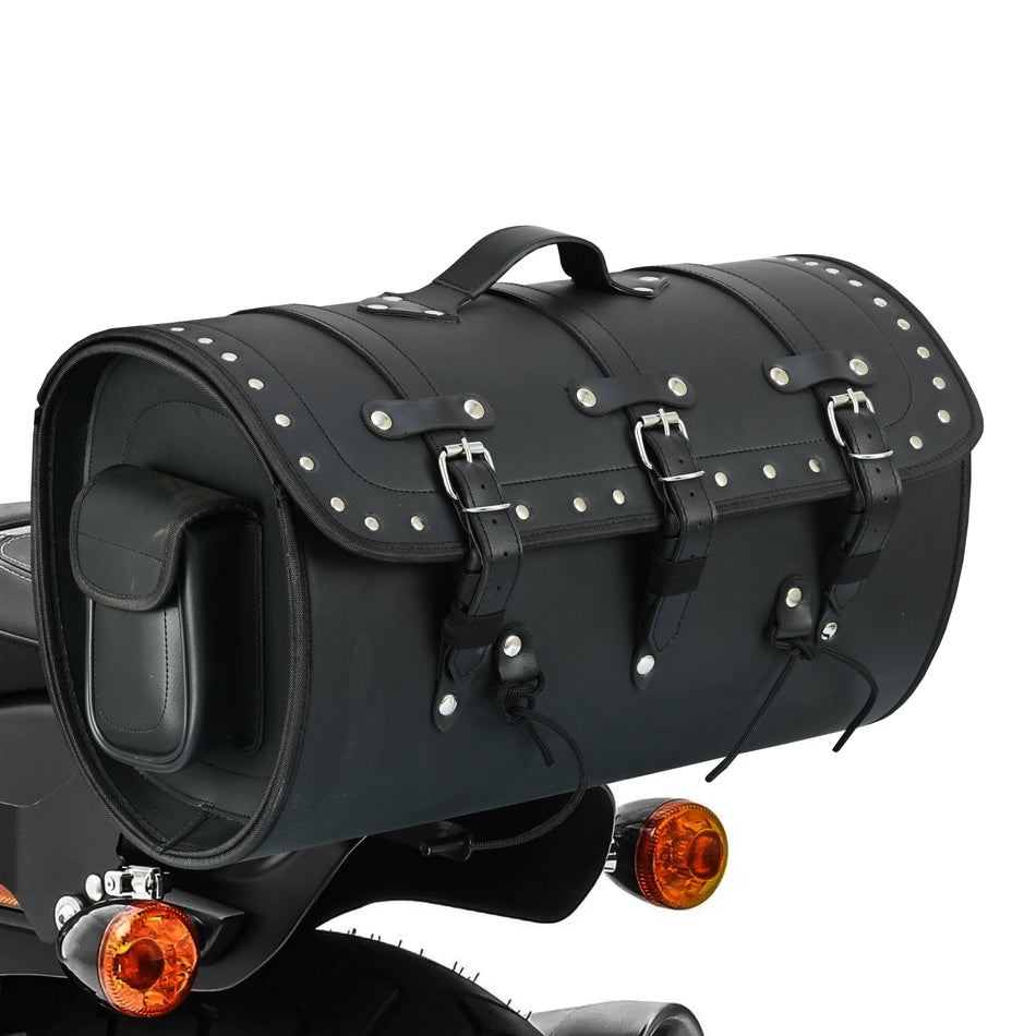 Vance Premium Studded PVC Motorcycle Tail Bag with Quick-Release Straps & Side Pockets