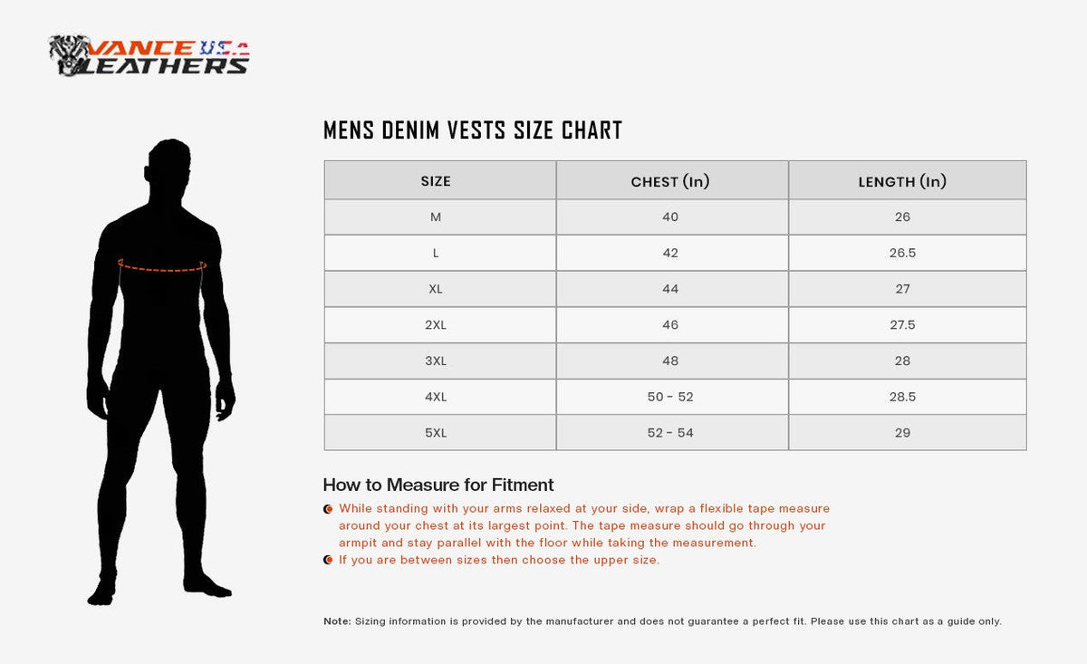 Mens-Denim-Leather-Vest-with-White-Stitching-SizeChart
