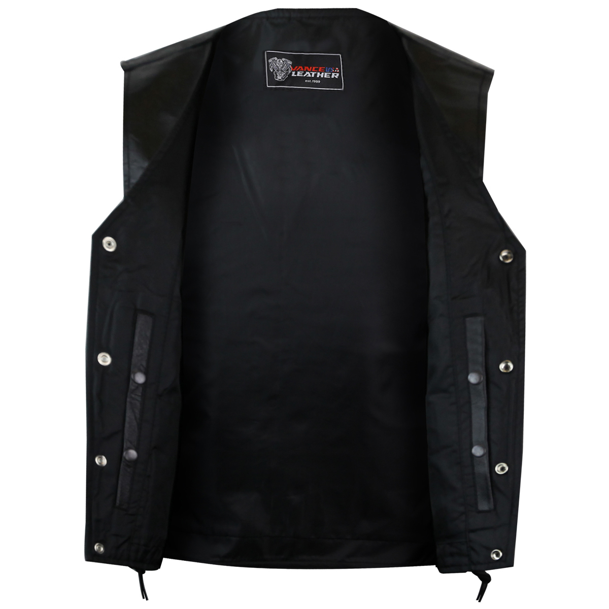 VL939S - Vance Leathers Mens Black Straight Bottom Leather Motorcycle Vest