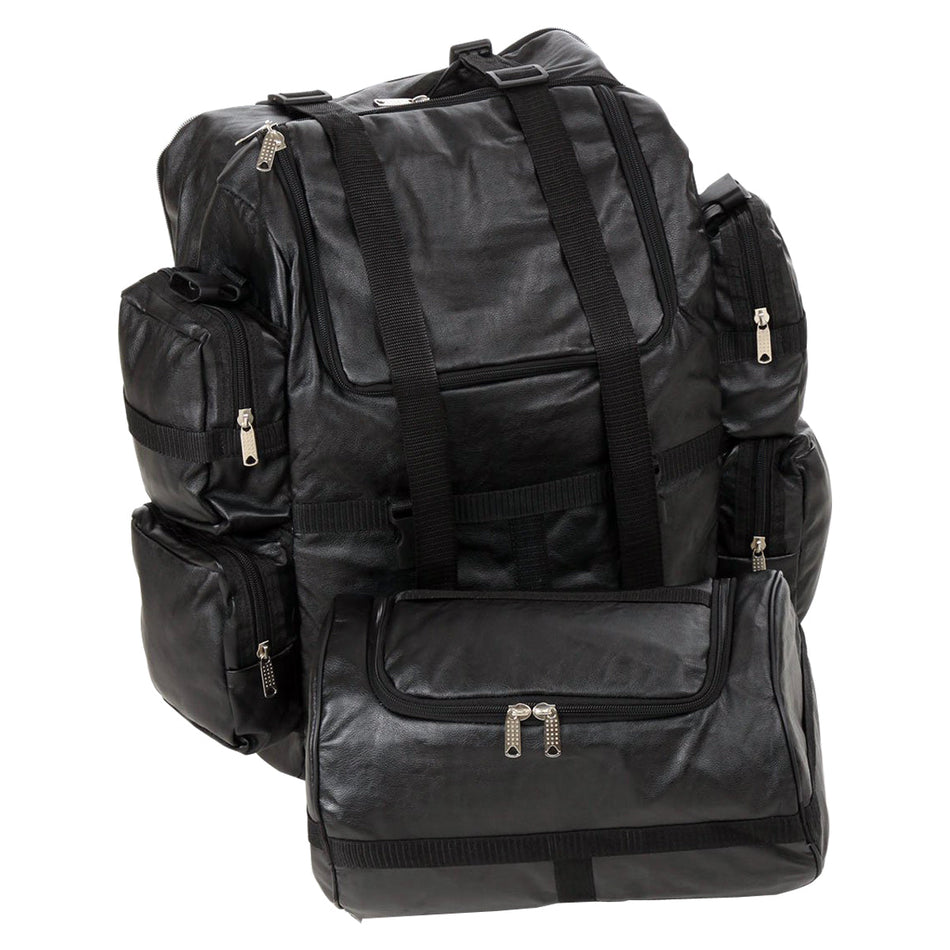Vance VS321L Expandable Black Leather Motorcycle Sissy Bar Bag with Rain Cover