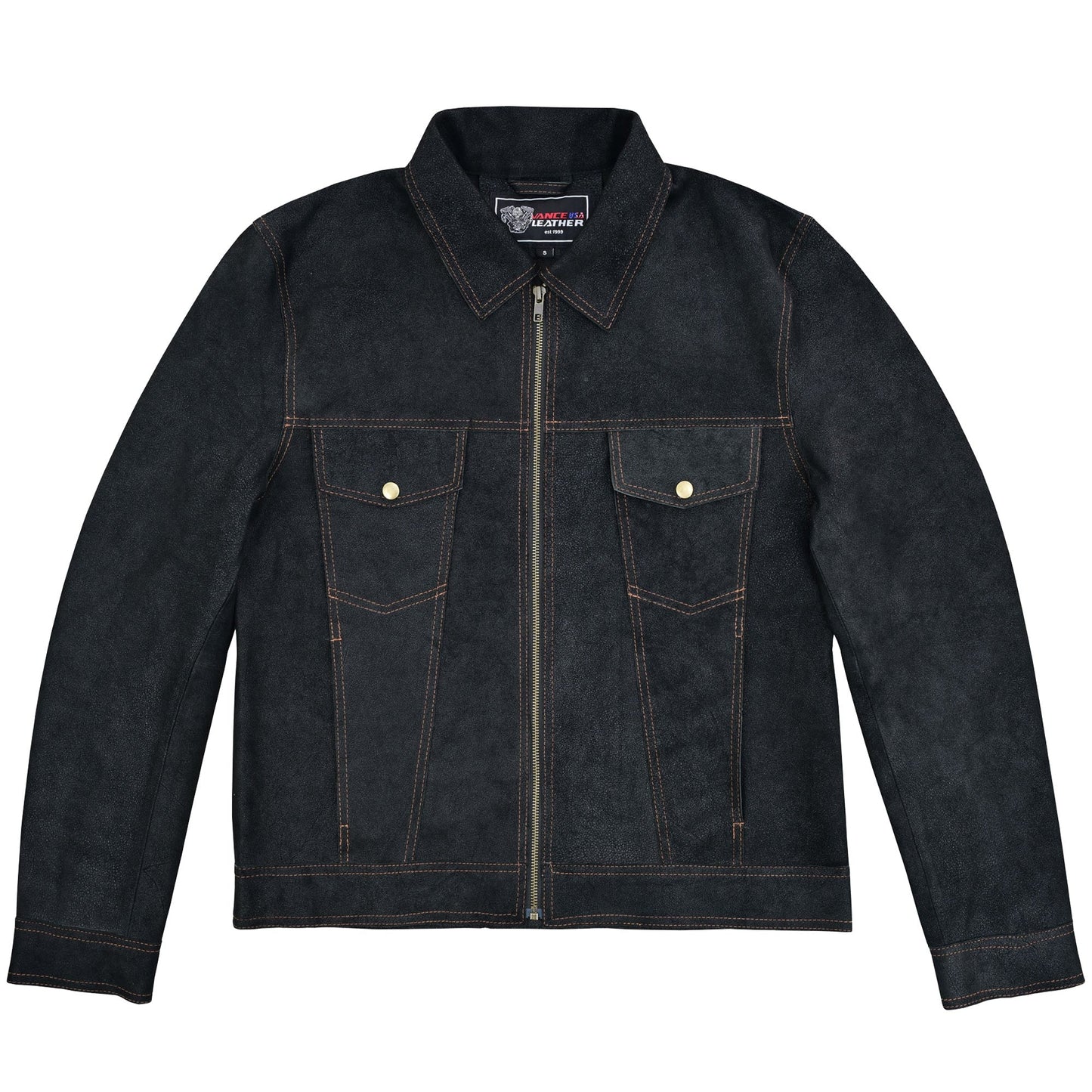 VL570B - Rancher Goat Suede Trucker Black Leather Jacket