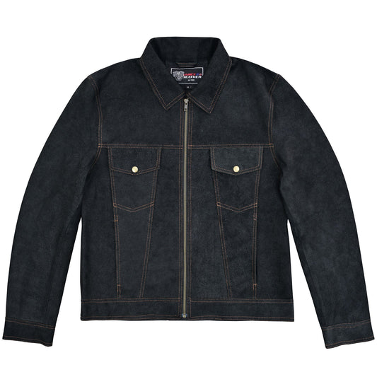 VL570B - Rancher Goat Suede Trucker Black Leather Jacket