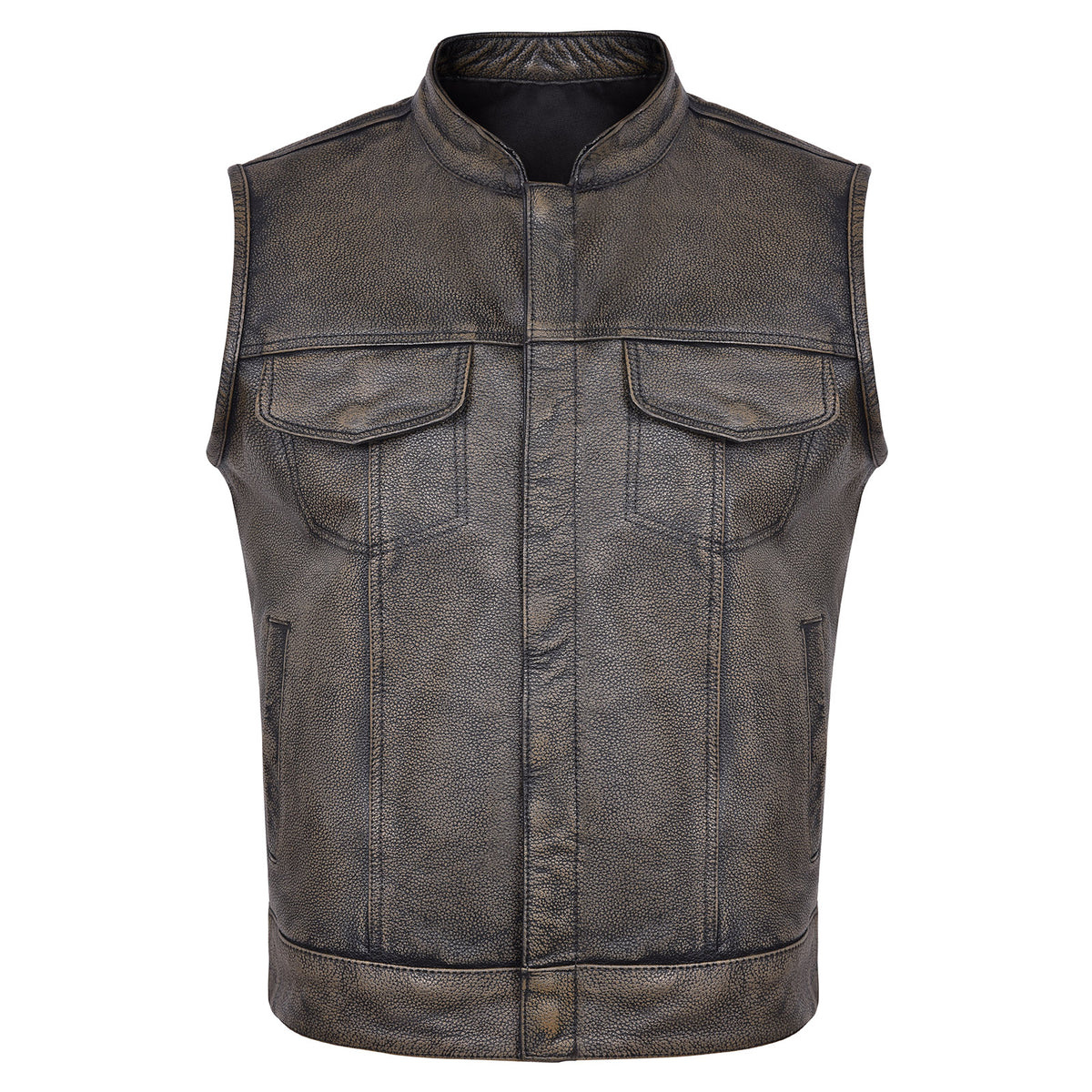 High Mileage HMM914DB Mens Premium Cowhide Distressed Brown SOA Style Biker Club Leather Motorcycle Vest