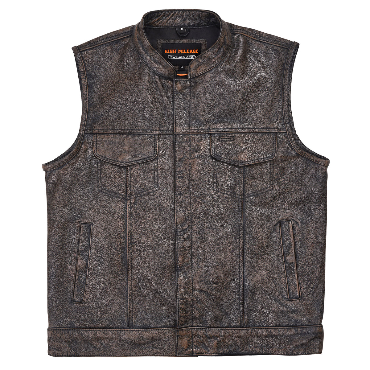 High Mileage HMM914DB Mens Premium Cowhide Distressed Brown SOA Style Biker Club Leather Motorcycle Vest