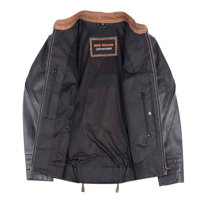 High Mileage HML639 Womens Black and Brown Vintage Style Lady Biker Concealed Carry Motorcycle Riding Jacket - Open View