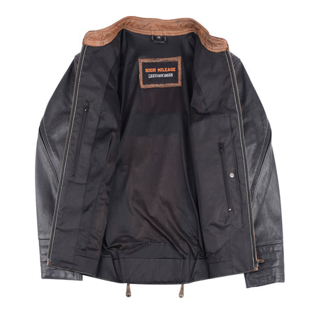 High Mileage HML639 Womens Black and Brown Vintage Style Lady Biker Concealed Carry Motorcycle Riding Jacket - Open View