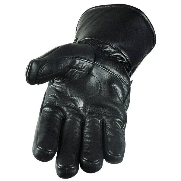 VL401 - Vance Men's Black Insulated Winter Riding Gauntlet Leather Motorcycle Gloves With Rain Covers