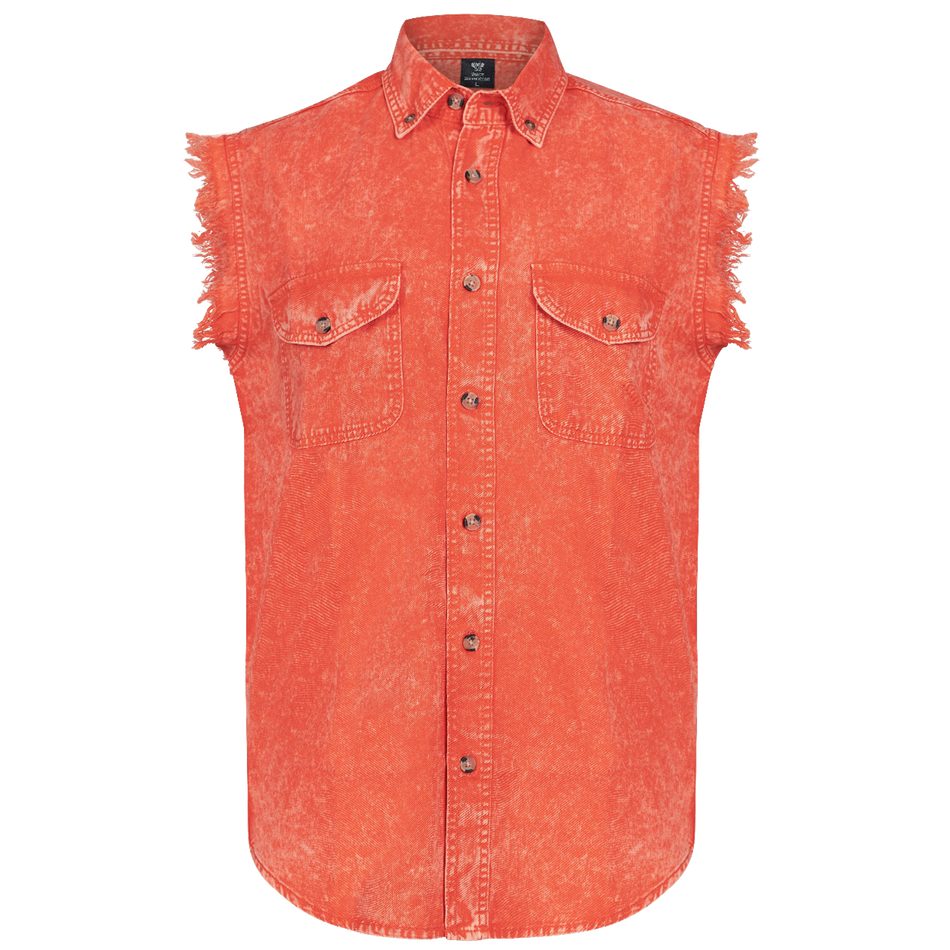Vance VB735 - Men's Biker Motorcycle Orange Acid Wash Cut Off Sleeveless Shirt